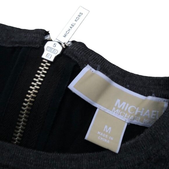 Michael Kors Gray and Black Knit Long sleeve Zipper Dress Womens Size M Stretch - Picture 3 of 3